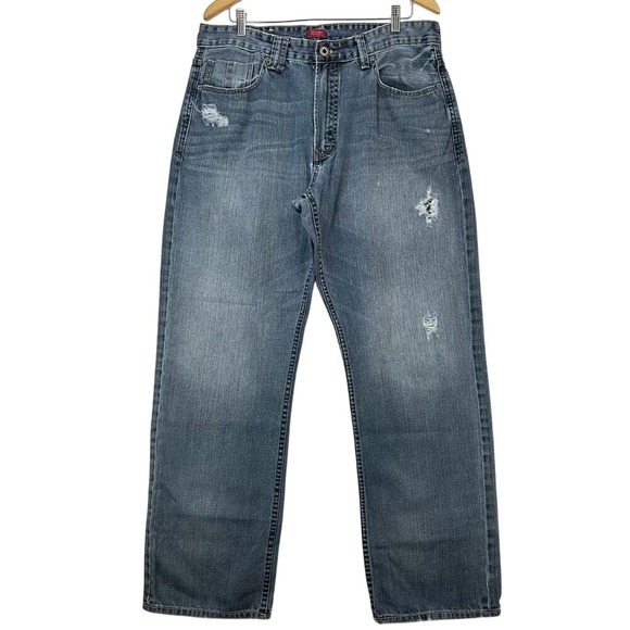 Sean John Relaxed Hamilton Distressed Light Wash Blue‎ Denim Jeans size 34x34 - Picture 1 of 15
